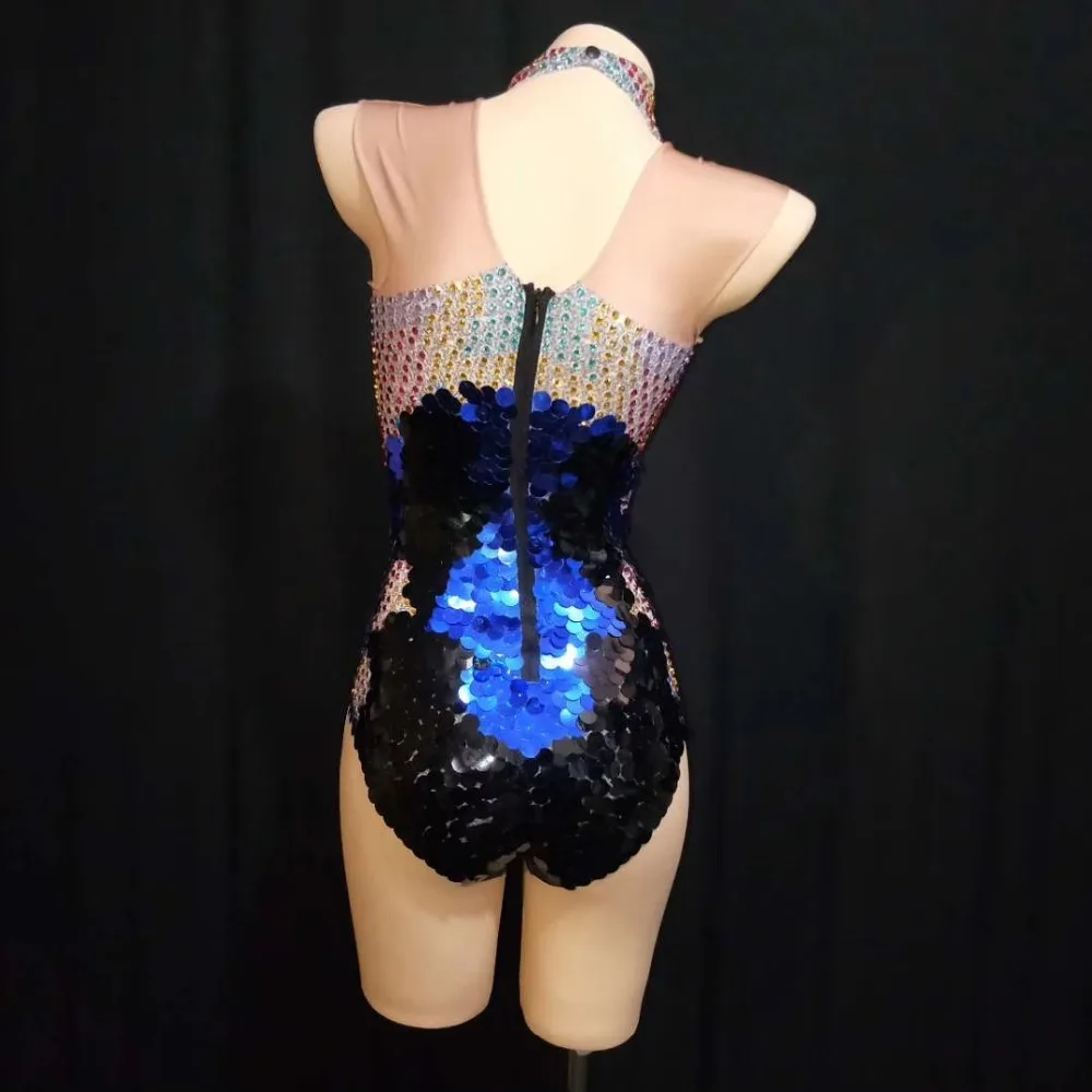 Sexy Rhinestone Sequins Bodysuits Mermaid Cosplay Costumes Women Club Elastic Jumpsuit DJ Showgirl DS Dance Outfits Performance crotchless bodysuit