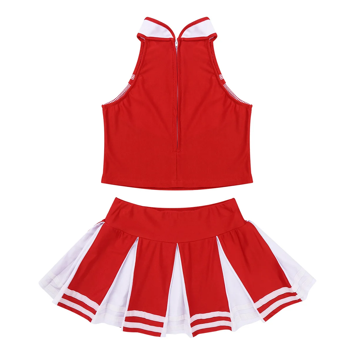 Kids Girls Cheerleading Uniform School Cosplay Party Dance Costume Sleeveless Zippered Tops Pleated Skirt Set