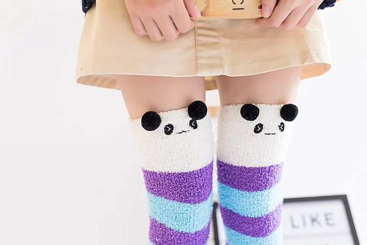 FENNASI, женские толстые зимние теплые чулки, удобные милые длинные чулки, женские кавайные розовые вязаные чулки выше колена