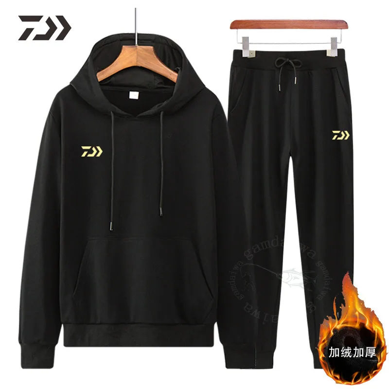 Daiwa Толстовка Спортивная с большим карманом флисовая однотонная уличная одежда Мужская одежда для рыбалки брюки для рыбалки Толстовка комплект из двух предметов