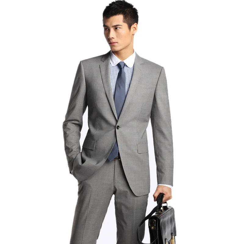 

Custom Made Mens Light Grey Suits Jacket Pants Formal Dress Men Suit Set men wedding suits groom tuxedos Male leisure