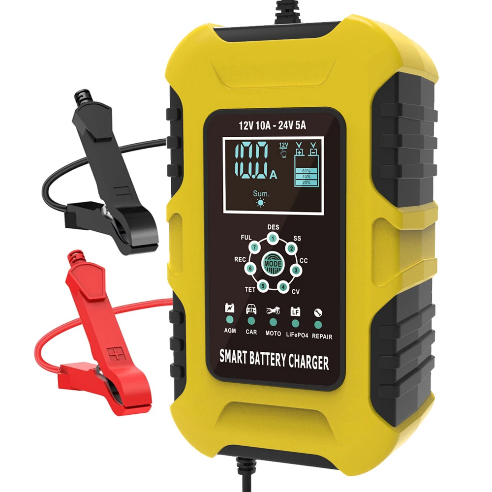 

Новинка 2021, автоматическое умное зарядное устройство для аккумуляторов 12 В, 24 В, 10 А, быстрое зарядное устройство LiFePO4 для аккумуляторов, автомобильное зарядное устройство для гелевых и влажных аккумуляторов AGM