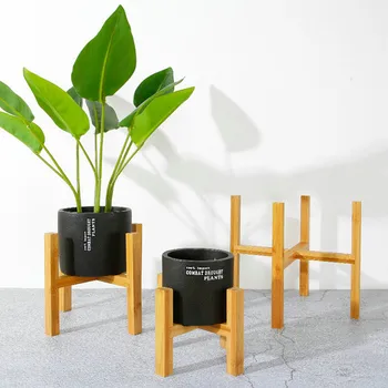 

Free Standing Bonsai Holder Home Balcony Bamboo Wood Flower Pot Holder with Foot Pad Smooth Surface Modern Shelf for Office