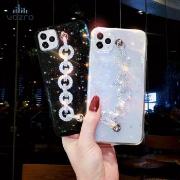 

For Huawei P30 Lite Case Transparent Flash Sequins Crystal Wristband Bracelet For IphoneX Se 7 8Plus 6s X XR XS 11 Pro Max Case