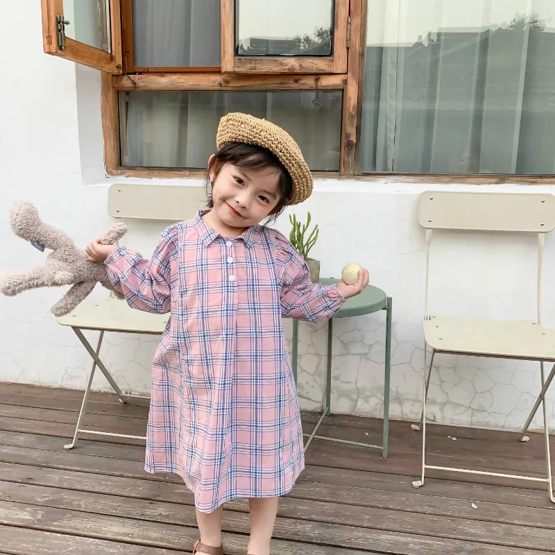 Повседневная блуза в клетку с длинными рукавами для девочек; платье для детей; сезон весна; коллекция года; модные детские трапециевидные платья принцессы; Длинные Топы для малышей