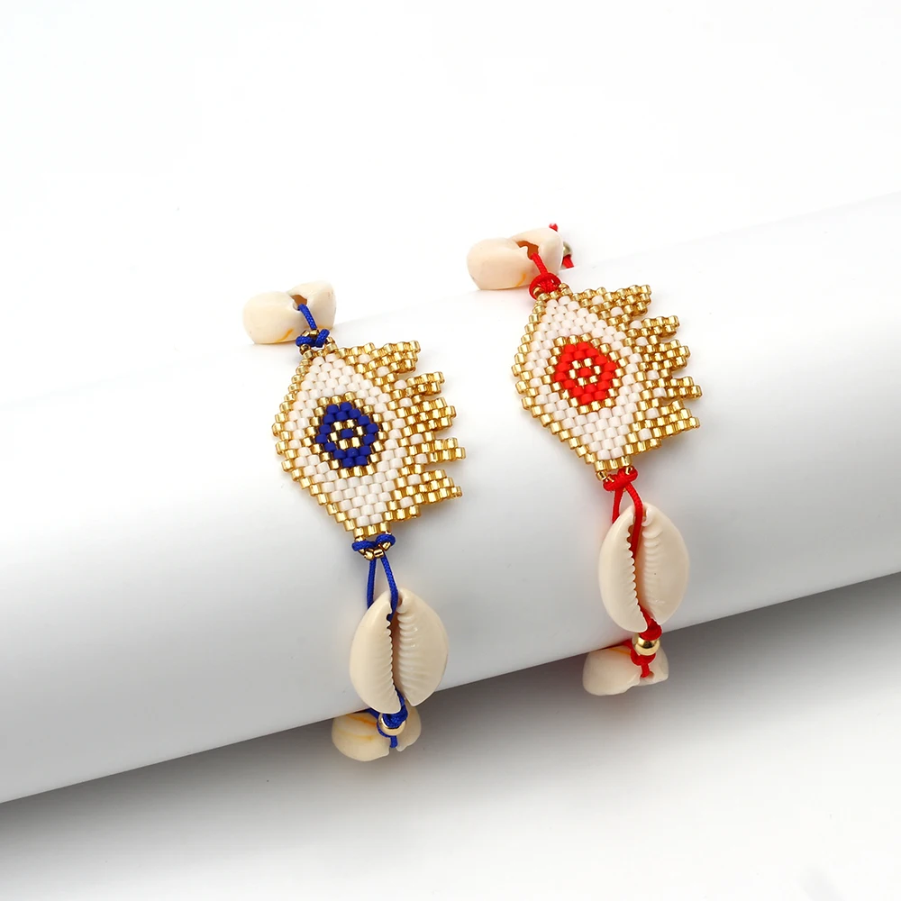 Lucky Eye Shell Evil EYE Miyuki Плетеный Браслет красная голубая веревка цепочка регулируемый браслет с бусинами ювелирные изделия для женщин EY6387