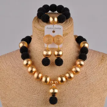 

New Black Necklace Imitation Pearl Jewelry Set Ladies African Beads Nigerian Jewelry Wedding Accessories XX-26