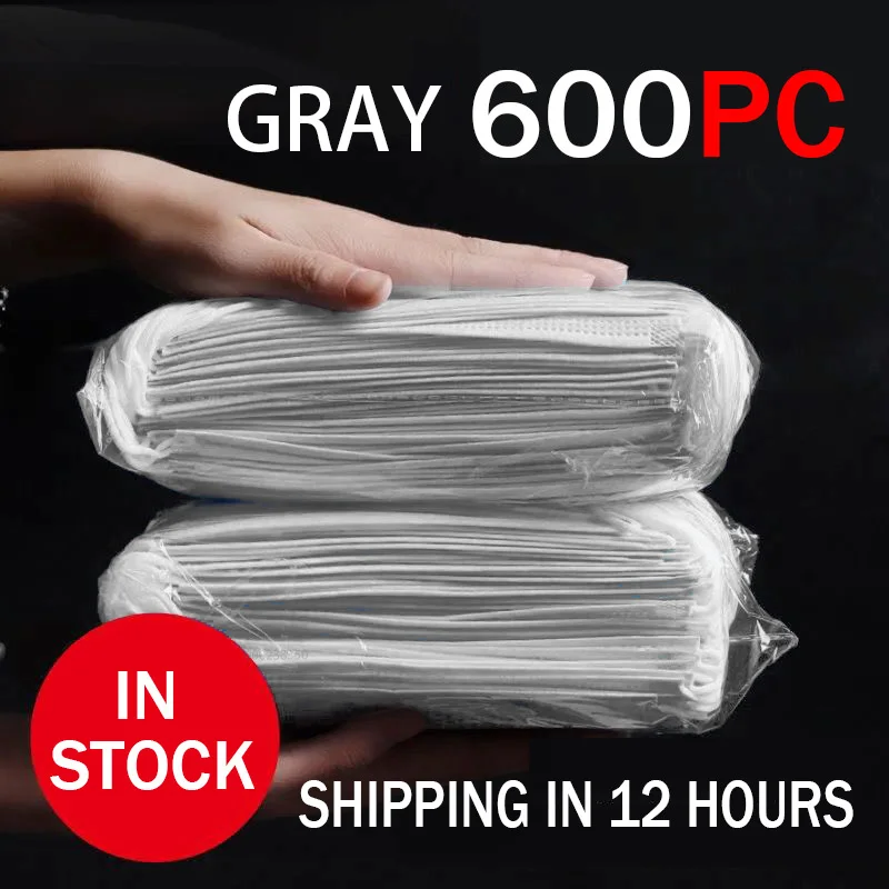 10-600pcs Mask Disposable Face Mask Gray Nonwove 3Layer Mouth filter Anti Dust Breathable Protective Adult masks