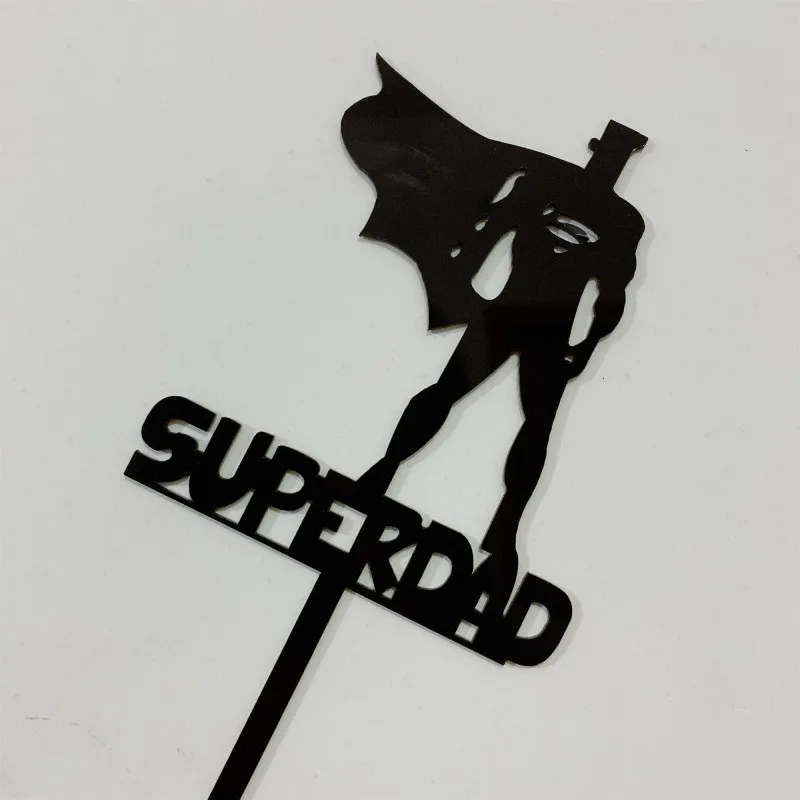

2020 New Super Dad Acrylic Cake Topper Black Father Birthday Cake Topper for Father's day Daddy Birthday Party Cake Decorations