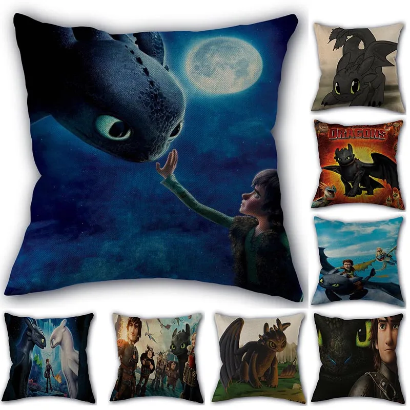 

How to Train Your Dragon Pillowcase Cotton Linen Fabric Home Textile Square Pillowcase 45X45cm Wedding Decorative Pillow Cover