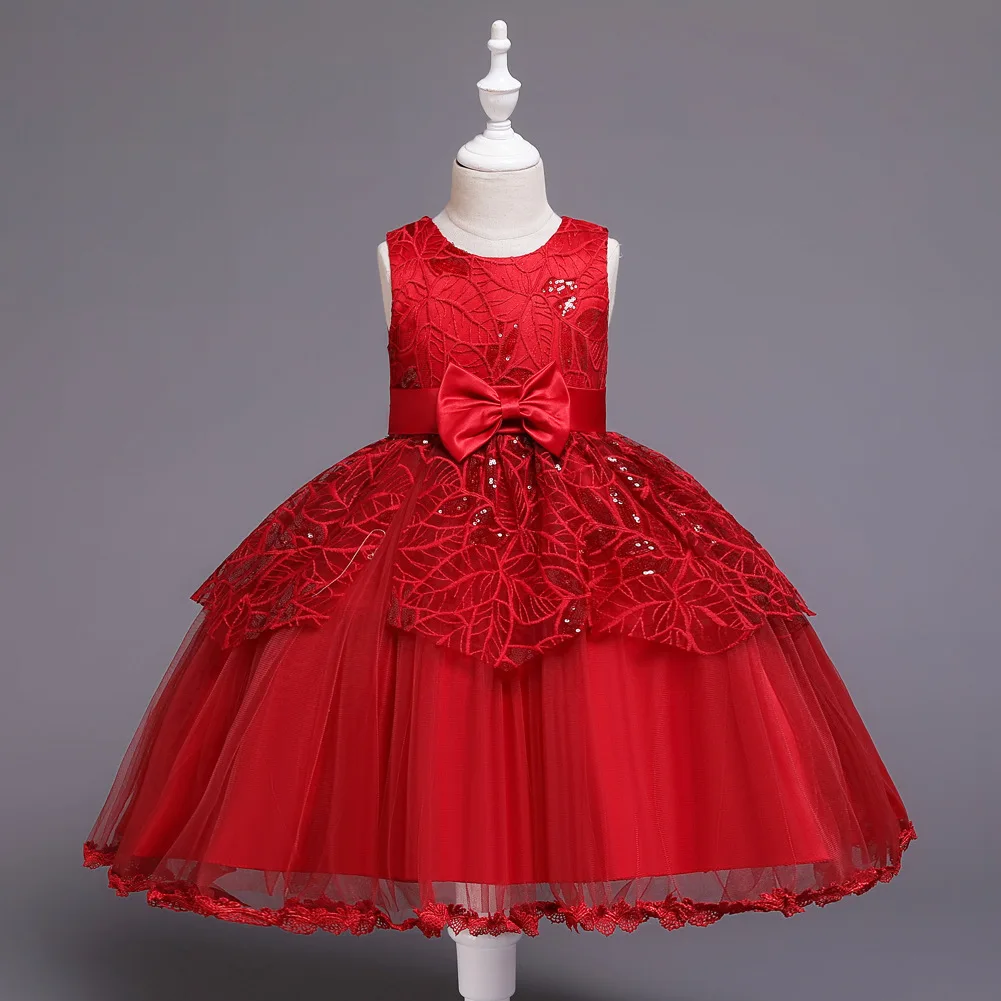 

Children Sleeveless Sequin CHILDREN'S DAY Performance Dress Infants Child a Year of Age Bow Gauze Puffy Princess Skirt
