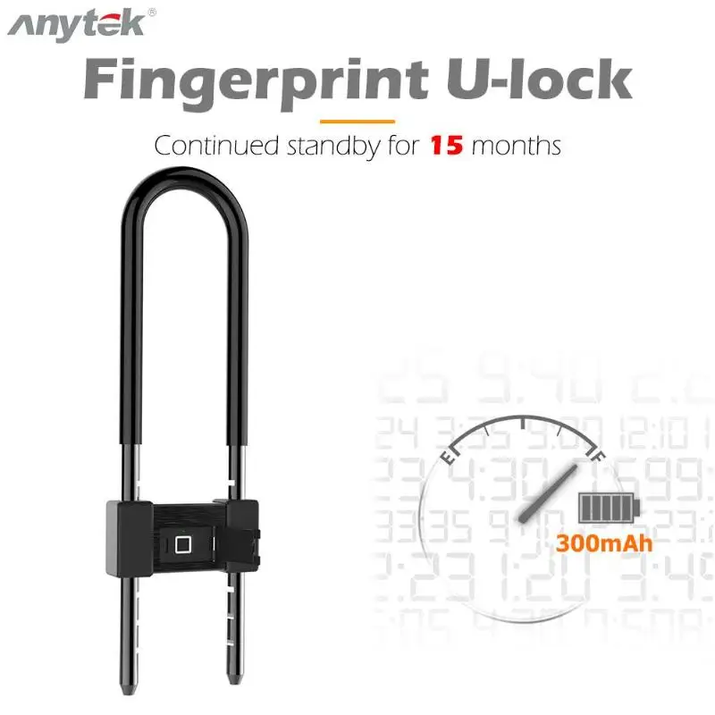 Anytek L12 отпечаток пальца U замок USB Перезаряжаемый IP65 Водонепроницаемый дверной замок