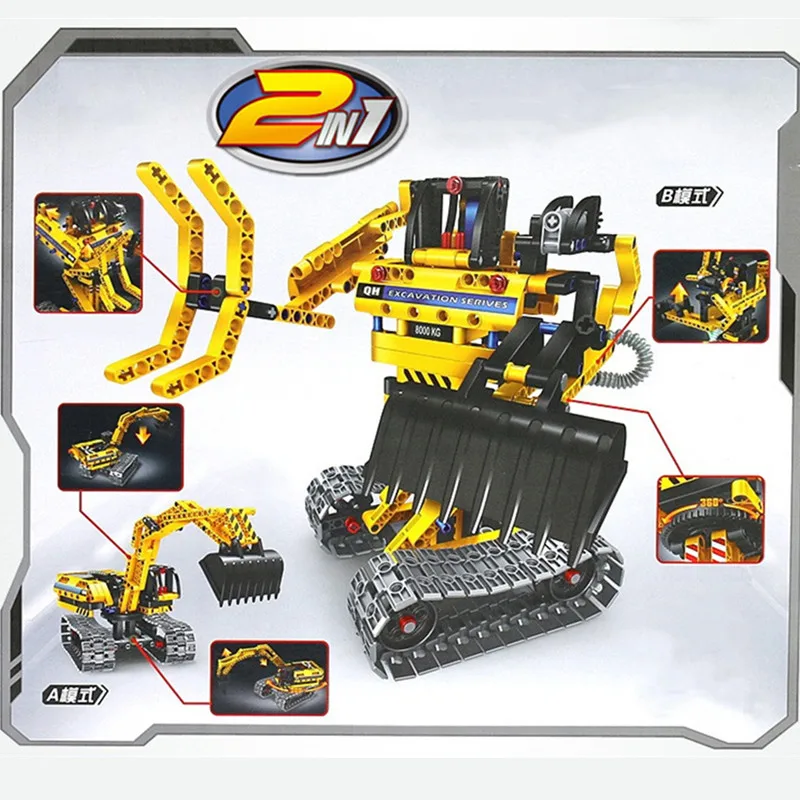 

Engineering Vehicle 2 in 1 Robot Blocks Toys For Cars Excavator Track Car Compatible DIY Technical Stickers Toys Car For Boys