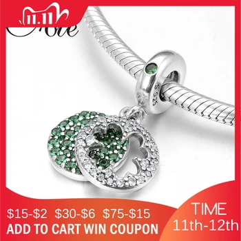

New 925 Sterling Silver round shape Green CZ Anything possible beads Fit Original European Charm Bracelet Jewelry making