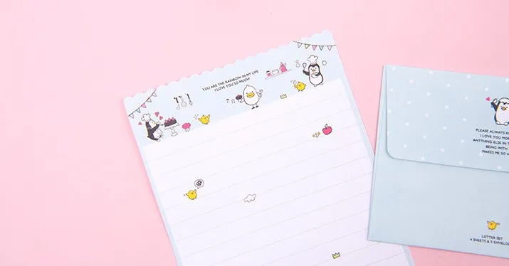 4 комплекта Kawaii кролик Пингвин цветок 2 шт конверт+ 4 шт бумажные буквы креативные канцелярские принадлежности подарок школьные офисные принадлежности