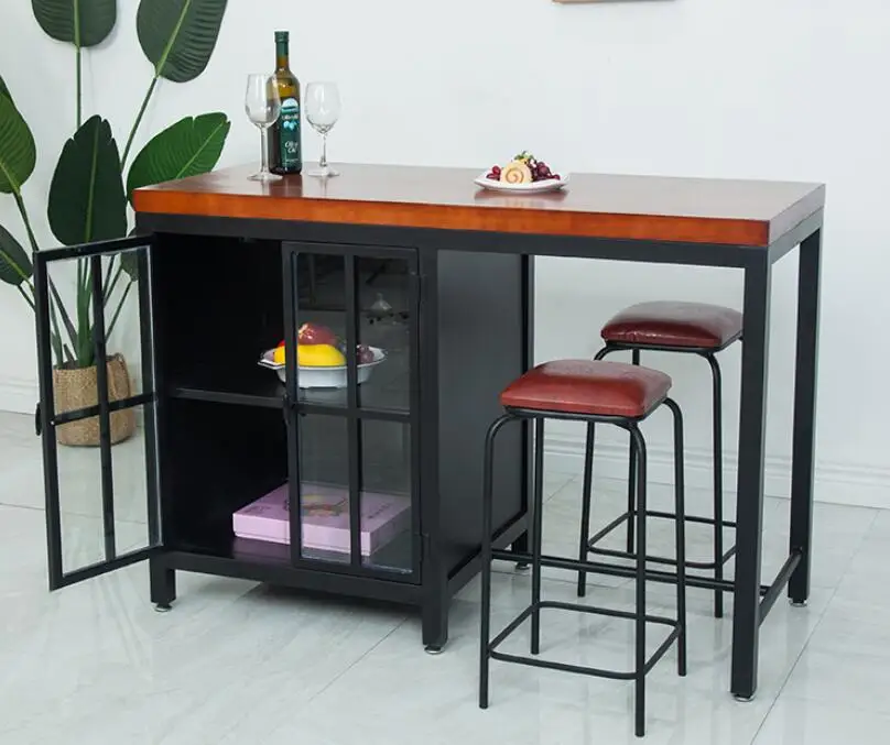 Kitchen island table side table solid wood meal preparation storage operation iron home country preparat