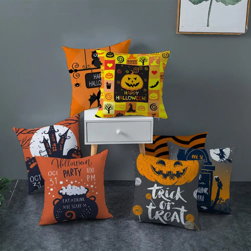 

Happy Halloween Pumpkin Spider Geometric Cushion Home Decor