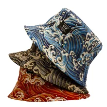 

2021 Cotton Koi Fish Print Bucket Hat Women Men's Double-sided Panama Hat Bone Summer Streetwear Bob Fishing Sun Fisherman Hats