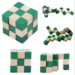 27 seções de régua de madeira de cobra, quebra cabeça de torção de cobra, desafio iq, brinquedos de cérebro, jogo clássico, quebra cabeça educacional, brinquedos
