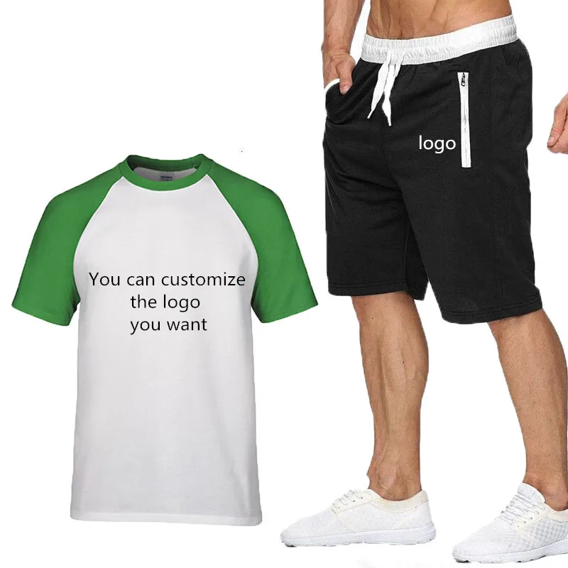 2020 New Men’s T-Shirt Custom LOGO Summer Short sleeve Harajuku high quality Cotton Men's Raglan T-shirt+shorts suit 2pcs | Мужская