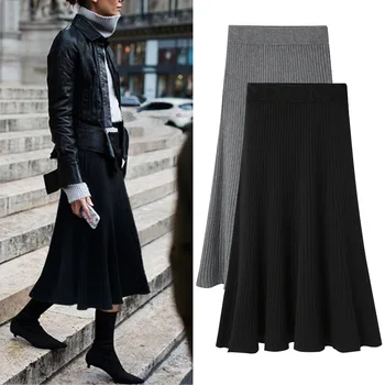 

Women Fashion Skirts 2019 Autumn and Winter New Women's Pleated Skirt High Waist Knit Skirt Slim Skirt Plus Size Skirt M-6xl