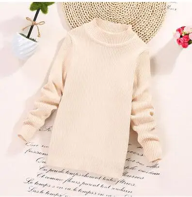 o neck beige Осенняя детская одежда свитер для девочек однотонный вязаный свитер с длинными рукавами и воротником под горло для маленьких девочек, детские свитера для девочек - Цвет: o neck beige
