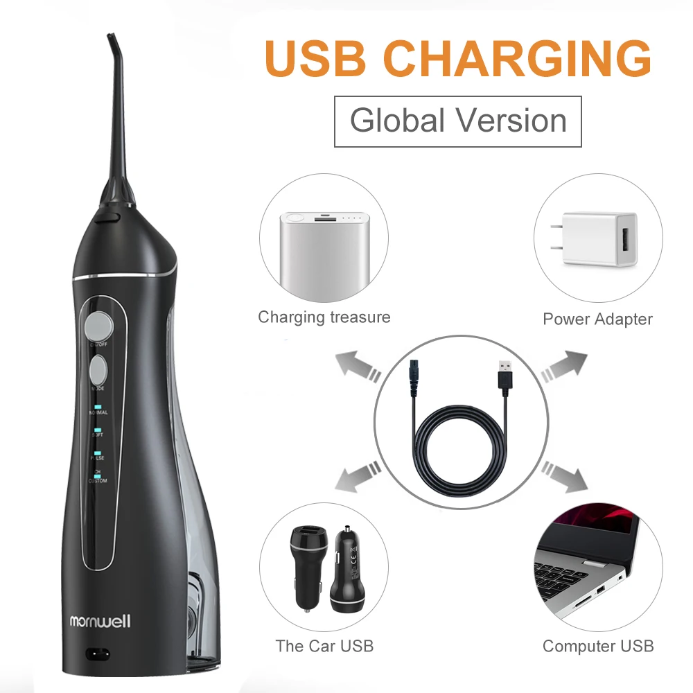 Mornwell Portable Oral Irrigator With Travel Bag Water Flosser USB Rechargeable 5 Nozzles Water Jet 200ml Water Tank Waterproof Mornwell Portable Oral Irrigator With Travel Bag Water Flosser USB Rechargeable 5 Nozzles Water Jet 200ml Water Tank Waterproof