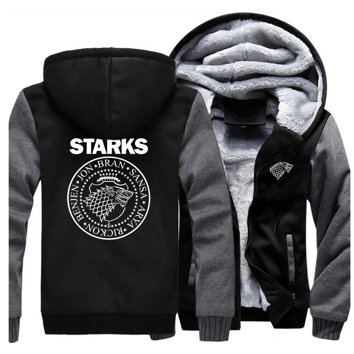 House Stark/плотные толстовки с принтом волка; модная толстовка с капюшоном; Повседневная флисовая куртка; коллекция года; зимняя брендовая одежда - Цвет: Dark Gray Black 5