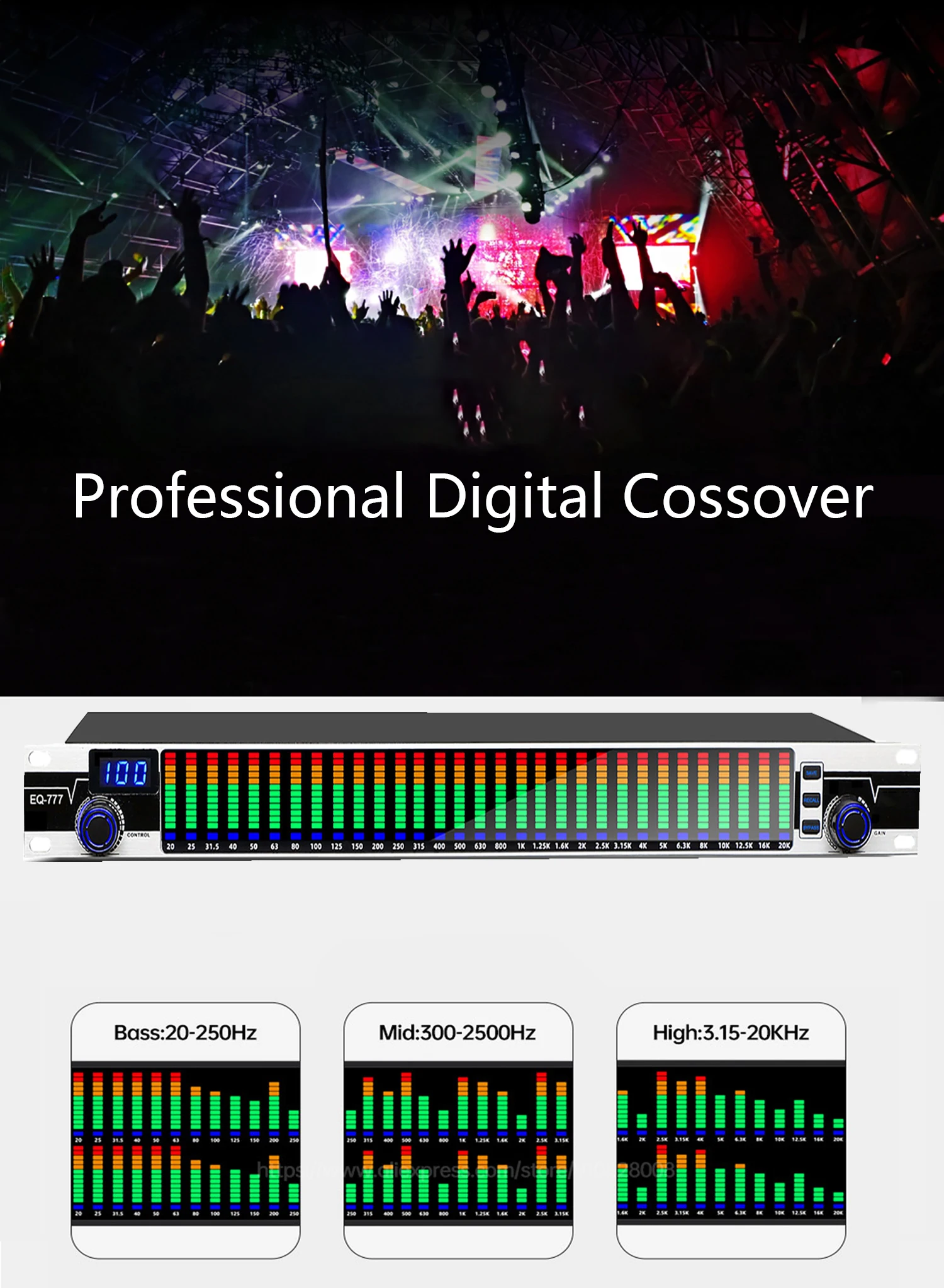 Redução de Ruído em Casa Profissional Digital Cossover Alto Médio Baixo eq Ajuste Equalizador Estágio Desempenho Gax-eq777 Ktv - Image 5