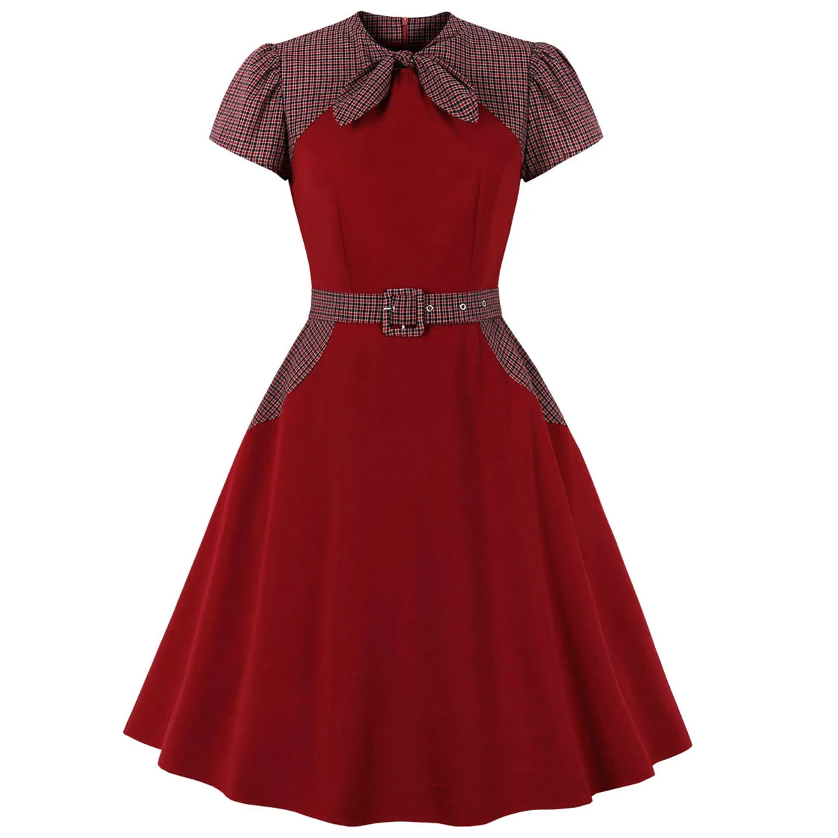 Ретро рокабилли клетчатое платье-туника с поясом винтажное платье