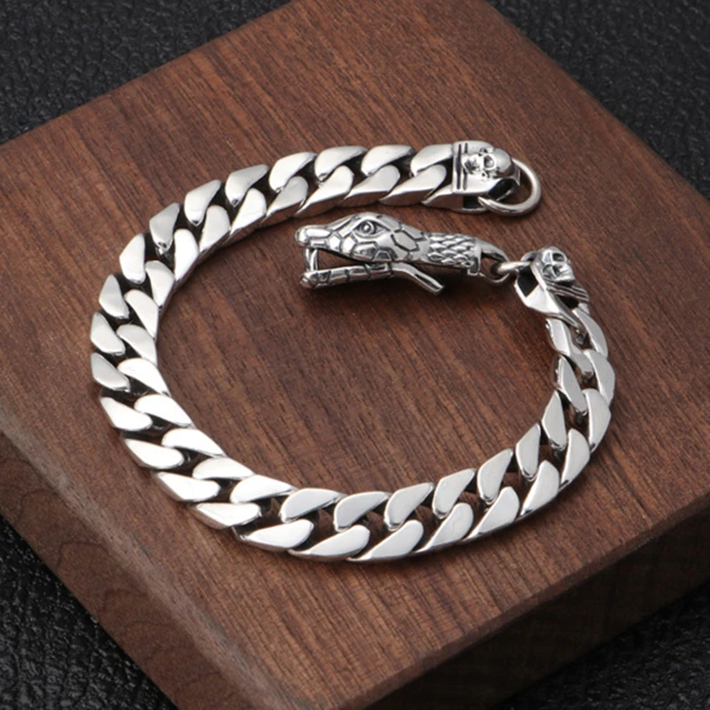 Chain Link Snake head Bracelet For Men Women Lover 8mm Width Solid 925 Sterling Silver Biker Gift Fashion Jewelry
