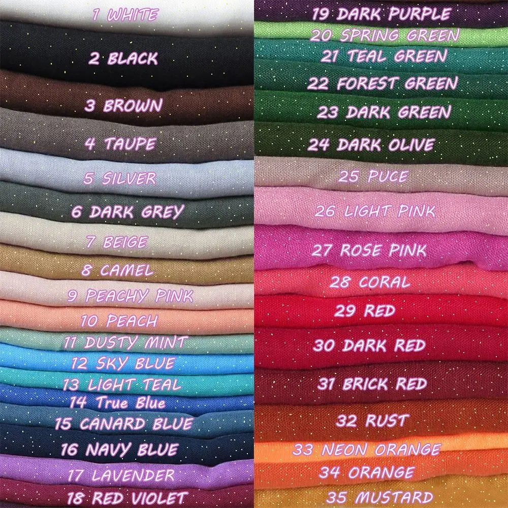 10pcs/lot Shimmer Glitters Versatile Cotton Voile Maxi Plain Scarf Shawl Hijab Wrap Colors 180cm x 90cm |