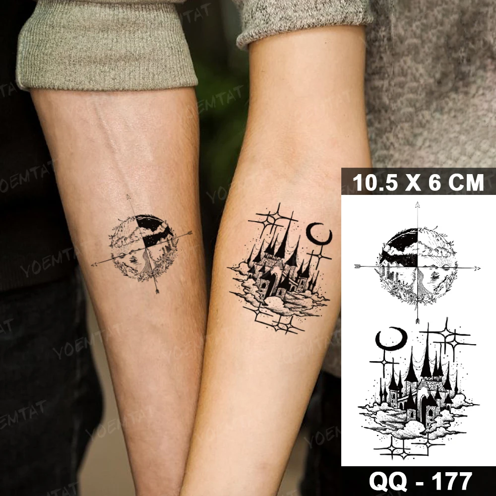 Small Size Waterproof Temporary Tattoo Stickers Kid Lighthouse Mountain Sea Boat Arm Tatto Body Art Flash Fake Tatoo Women Men