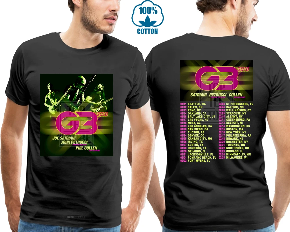 Новинка G3 Satriani Petrucci &amp Collen Tour 2019 Футболка мужская Черная Размер S 3Xl Мужская Новая
