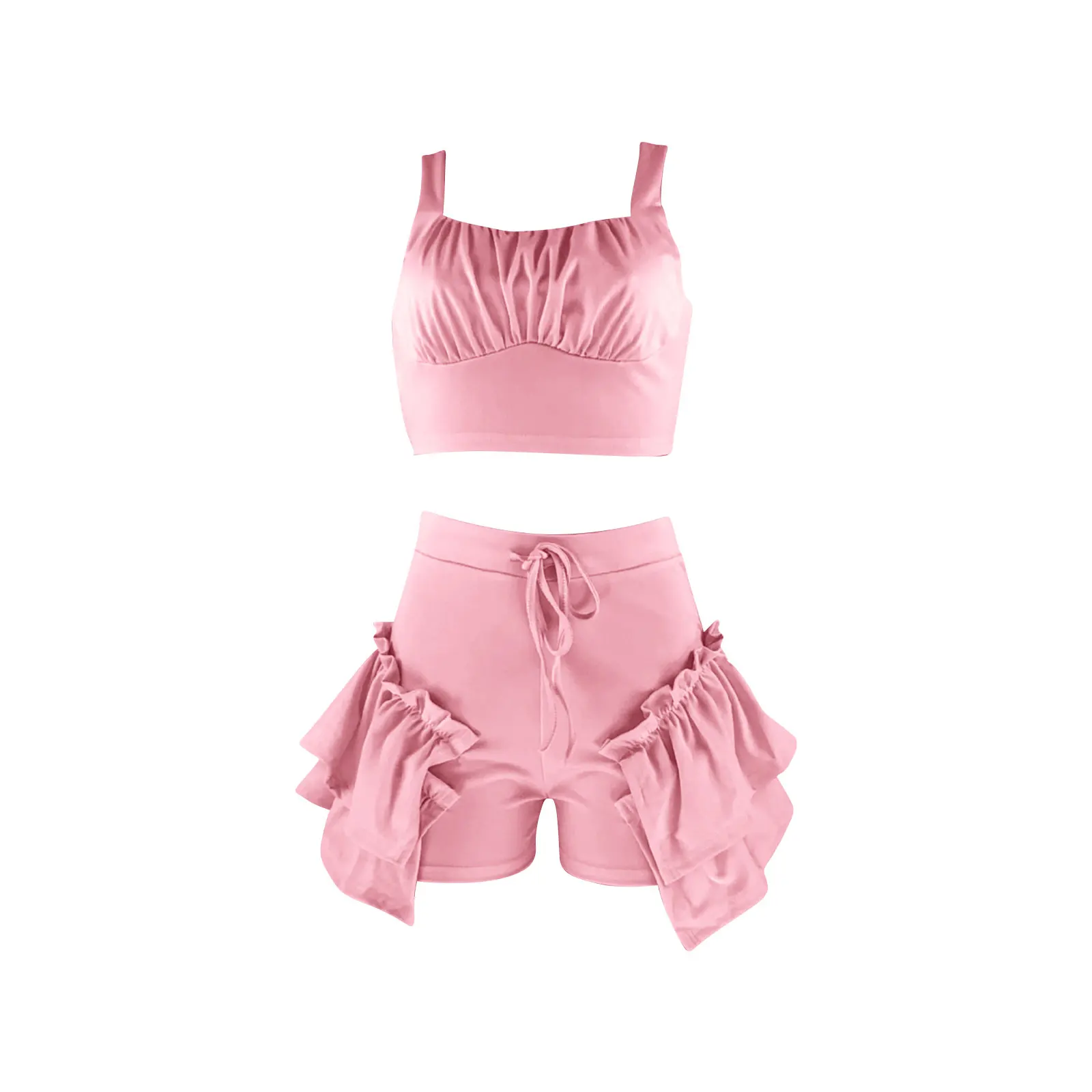 Sexy Ruffles Shorts and Crop Top Women Summer 2 Piece Sets Fashion Club Vacation Outfits Wholesale Items 2021 plus size bra and panty sets