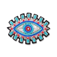 Французский дизайн, индийская шелковая вышивка, креативная брошь, дьявол, голубые глаза, Пряжка для одежды, кардиган, маленький значок, брош...(China)