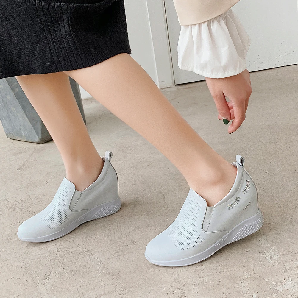 

Lapolaka 2020 New Design Cow Leather Increasing Heels Slip-On Spring/Autumn Comfortable Shoes Woman Pumps Lady Footwear