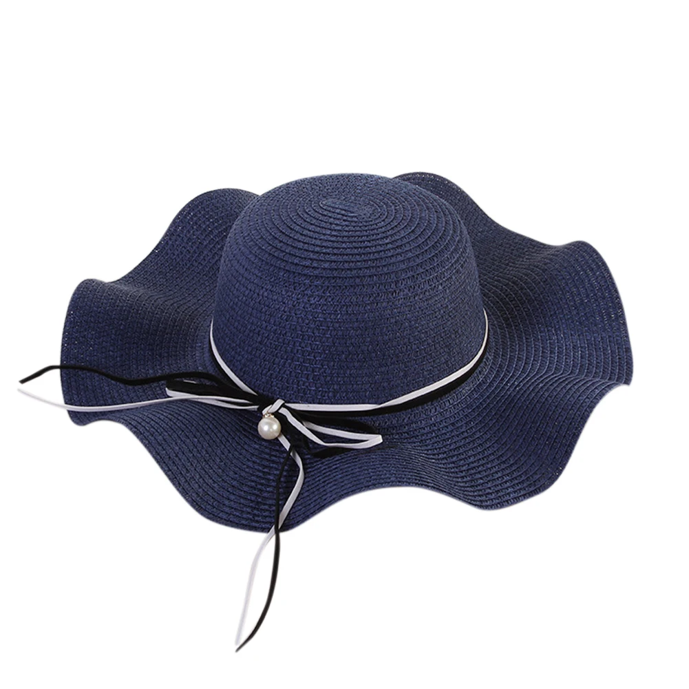 Navy Blue Женские шлепанцы для пляжа взрослые однотонные на открытом воздухе широкий с полями, Солнце Защита Для женщин шляпы с защитой от уф, Летние Элегантные платья Соломенная Панама Кепки Складная - Цвет: Navy Blue