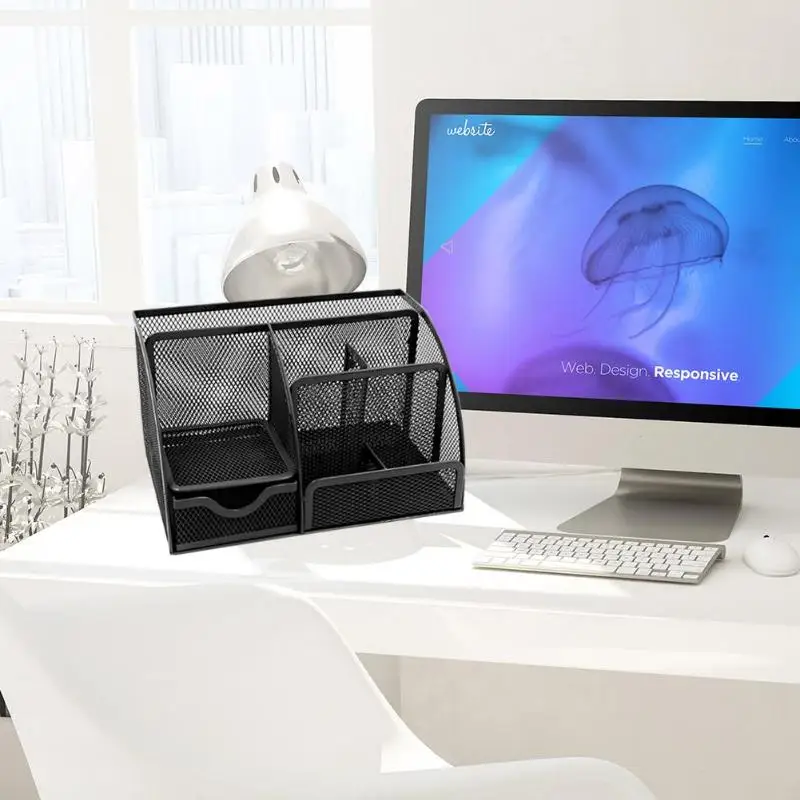  9 Grids Mesh Desk Organizer Multi-function School Offices Stationery Storage Box Metal Fuselage Mor