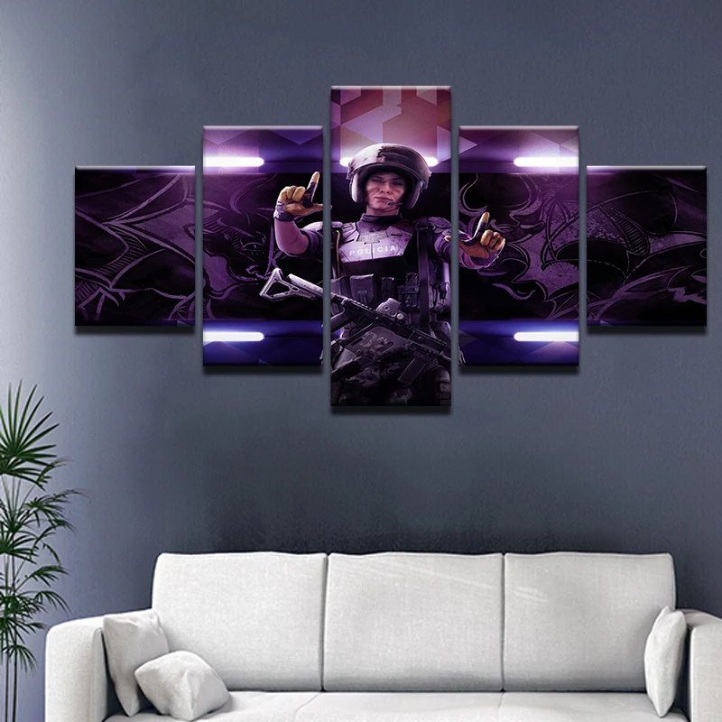 Топ горячей игры Тома Клэнси Радуга шесть осадная Живопись Холст Wall Art 5 Панель