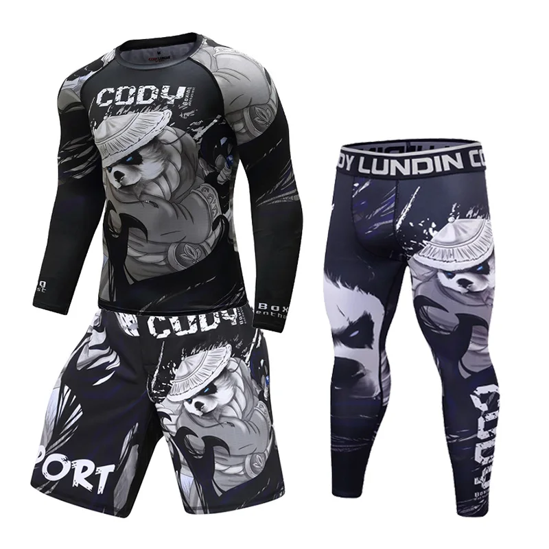 ММА BJJ Рашгард джиу джитсу Футболки Мужские боксерские майки набор кикбоксинг, муай-тай шорты с длинным рукавом Брюки 3D принт спортивный костюм - Цвет: CCD-10