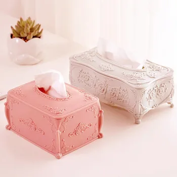 

European-style simple household roll box paper tissue desktop storage carved living room box creative rectangular paper LB80706