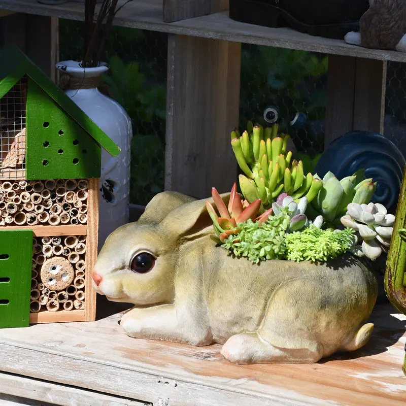 Пасторальный милый имитация животного кролик цветочный горшок для суккулентных растений Смола украшения открытый сад фигурки ремесла парк украшения искусства