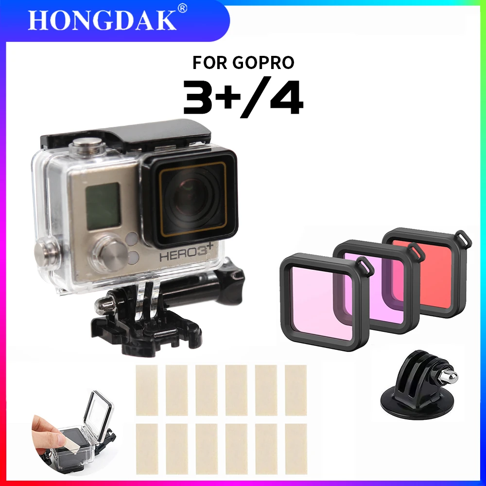 Funda impermeable subacuática para GoPro Hero 3 +/4, Carcasa protectora para cámara, montaje para Go Action Pro|Carcasas para videocámara - AliExpress