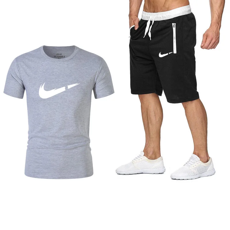 Новый модный спортивный костюм и футболка, комплект для мужчин s футболка шорты + мужские шорты летний спортивный костюм мужские