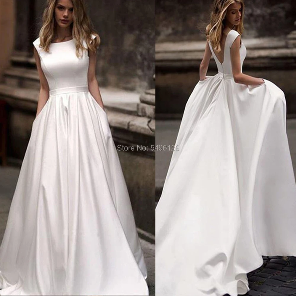 Трапециевидные атласные свадебные платья с карманами 2020 Vestido de Novia белые без