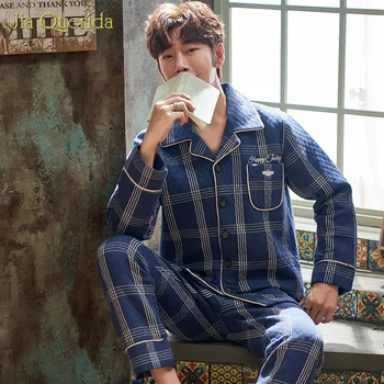 

Men's Pajamas Autumn and Winter New Three-layer Pure Cotton Double Sides 100% Cotton Men's Pajamas Suit Plus Size Men Pajama Set