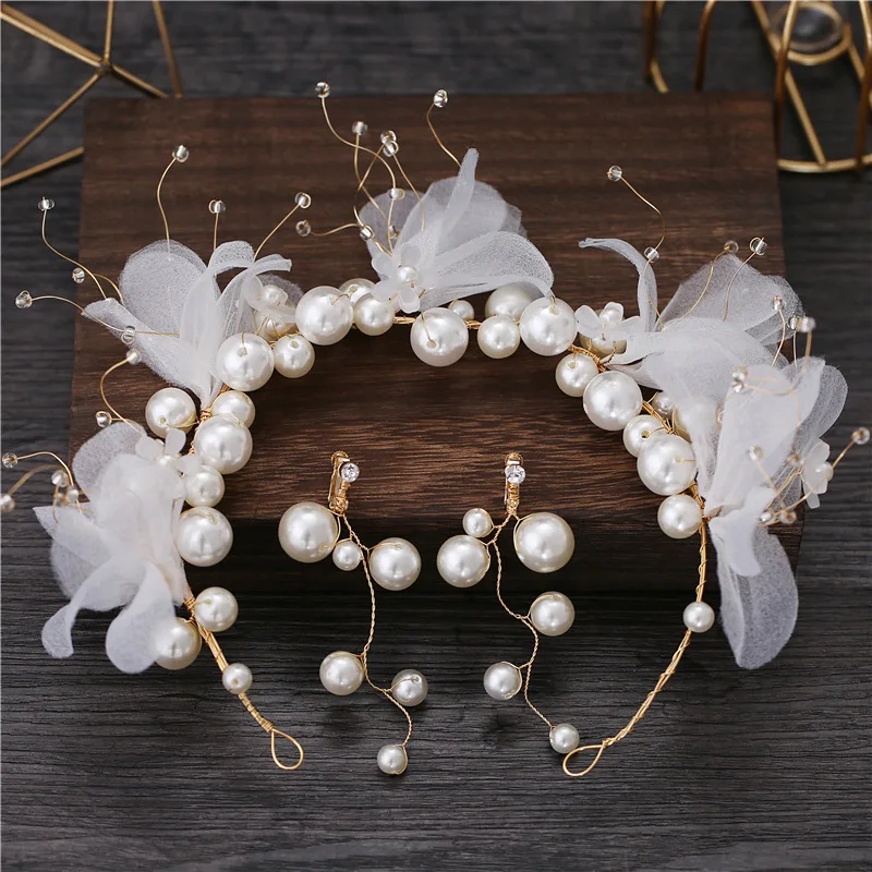 Beautiful Silk Yarn Flower dreamy Earrings Exterior Style headband Wedding hair accessories for bride
