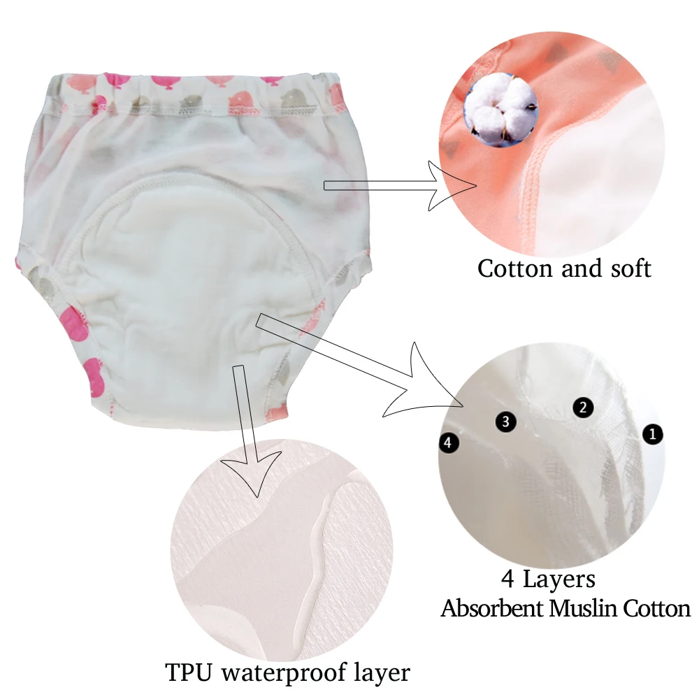 Reusable Cloth Diapers 4Layers Baby Cotton Training Pants Mermaid Baby Nappies for Girls Boys Cotton Panties Toddler Underwear