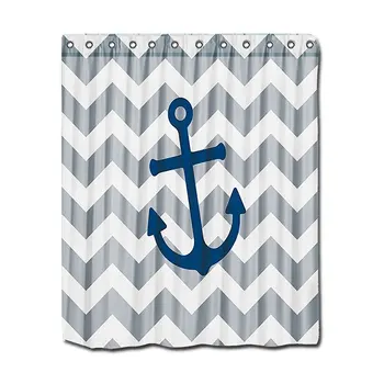 

Shower Curtain with Hooks (Treated to Resist Deterioration by Mildew) , Grey Stripe